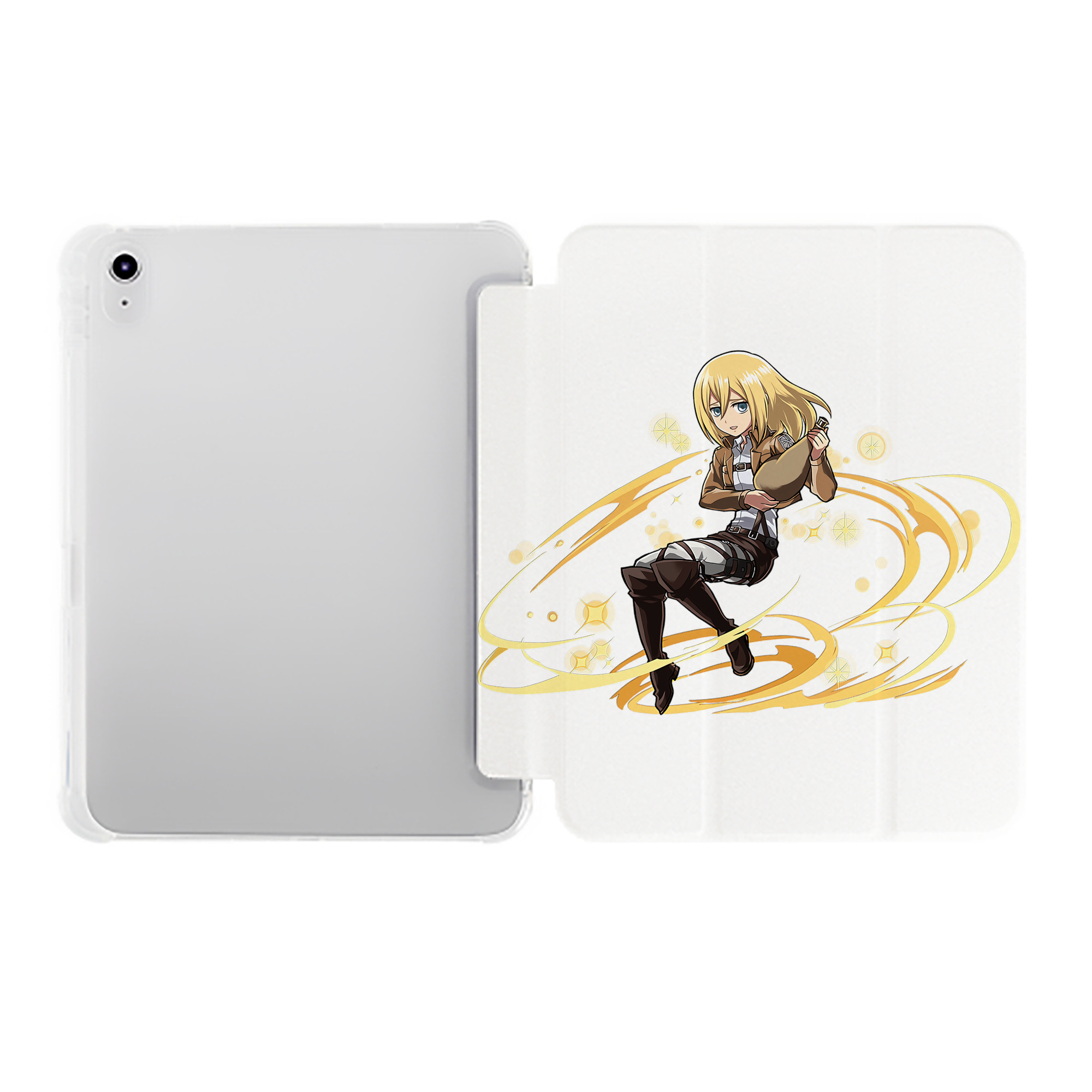 （画像用） 進撃の巨人 クリスタ·レンズ Attack on Titan Christa Lenz IPad ケース ペン収納付き 三つ折りスタンド PUレザー×シリコン 対応機種9.5/10.5/10.9インチ